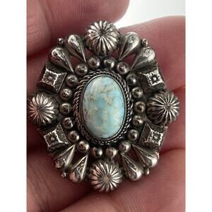 Vintage 800 Sterling Silver Handmade Pin Brooch Turquoise